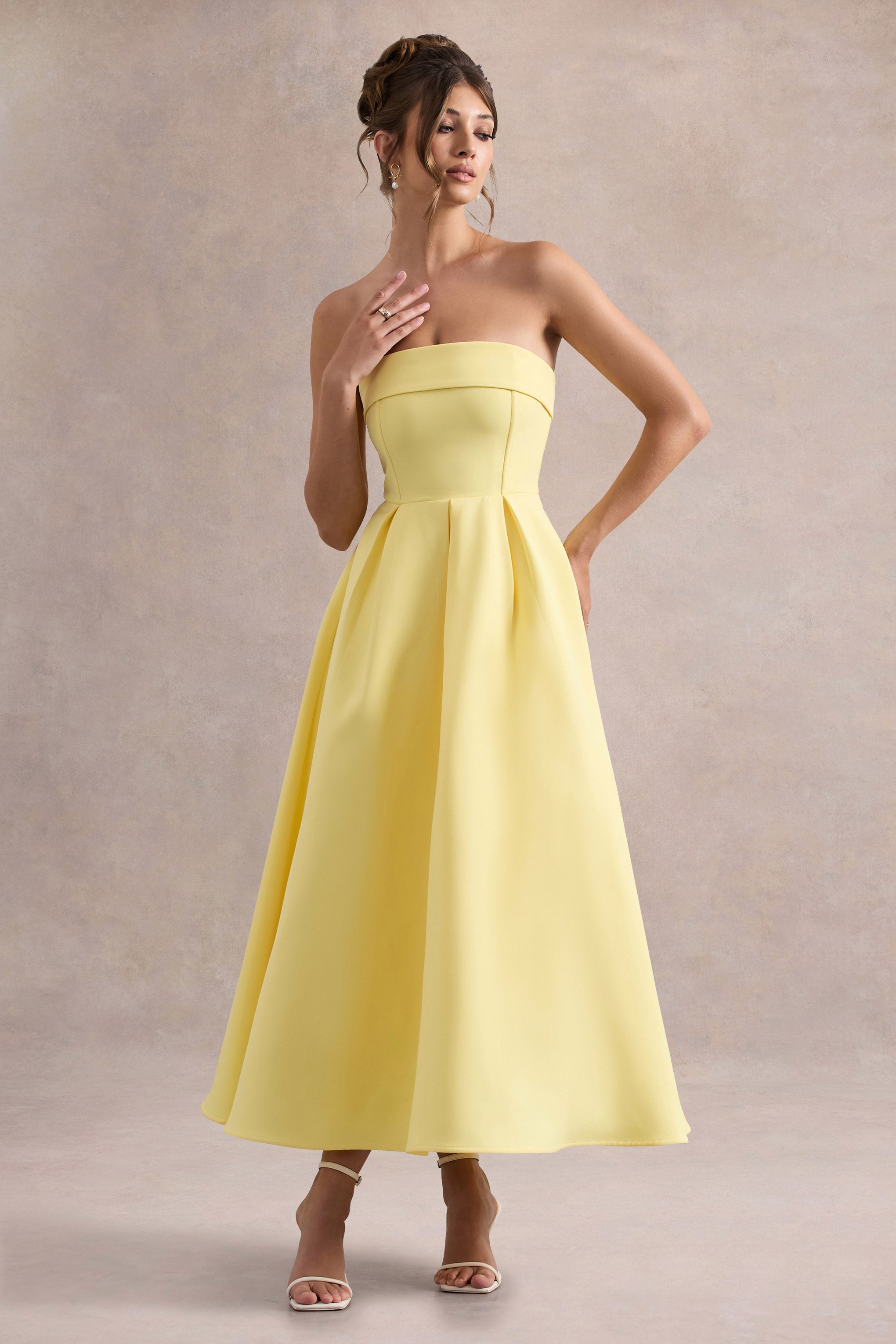 Annalise | Lemon Bandeau Skater Midi Dress