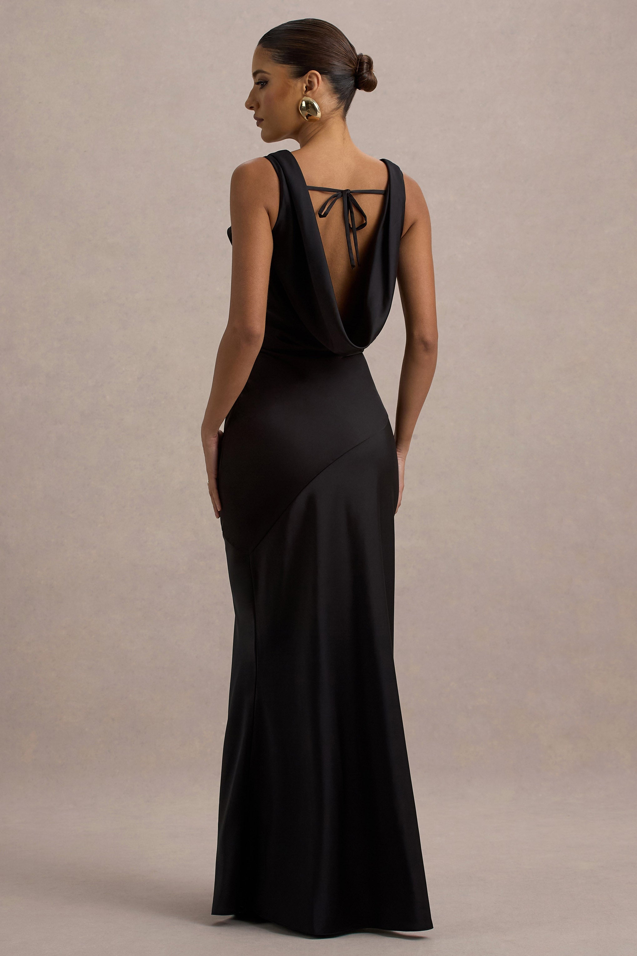 Alesso | Black Satin Cowl-Neck Slip-Maxi Dress