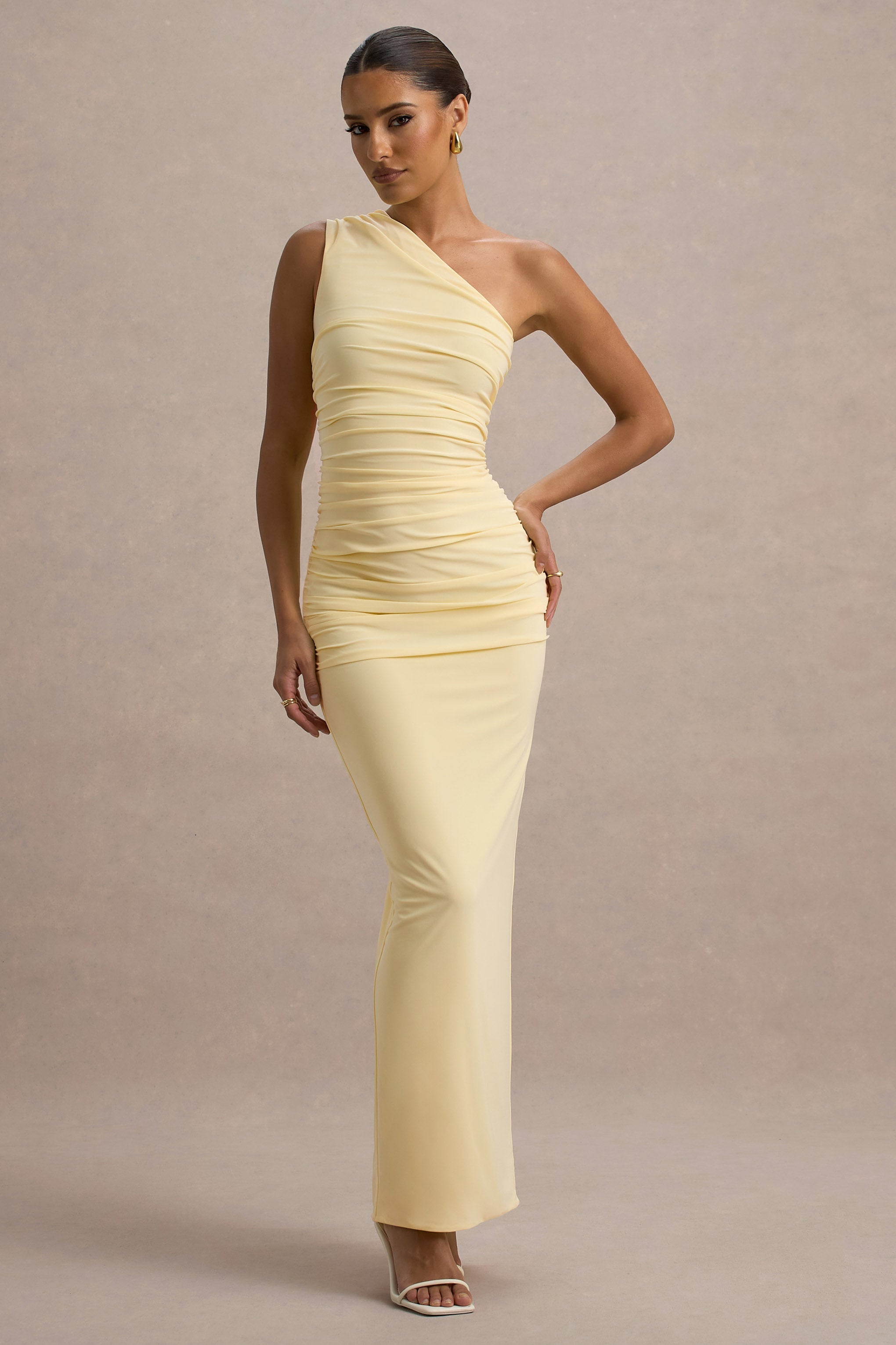 Dalarie | Pale Lemon One-Shoulder Gathered Maxi Dress