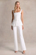 Aceline | White Square-Neck Tailored Jumpsuit